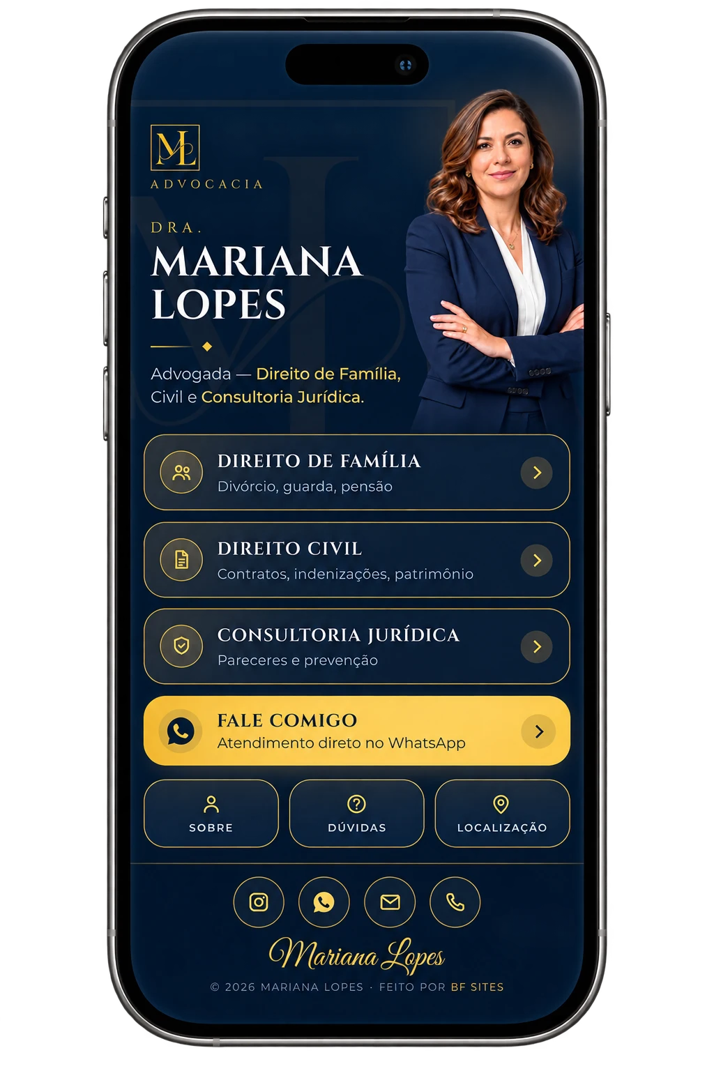 Exemplo de Link da Bio, Dra. Mariana Lopes Advocacia