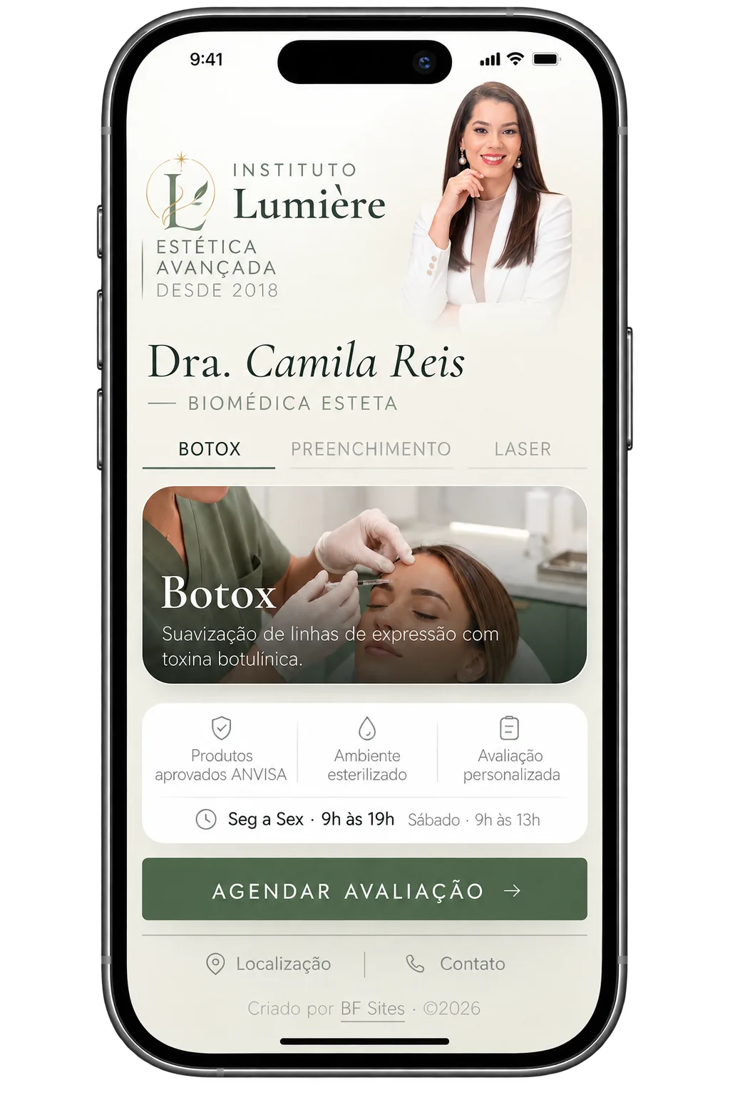 Exemplo de Link da Bio, Instituto Lumière, estética avançada