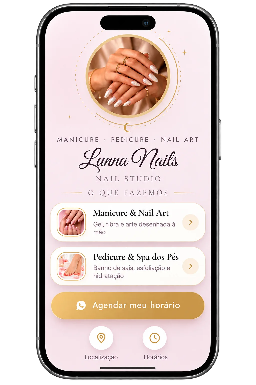 Exemplo de Link da Bio, Lunna Nails, manicure e pedicure